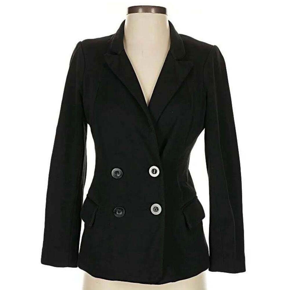 Anthropologie Cartonnier Black Double Breasted Blazer Tailored Preppy Size S